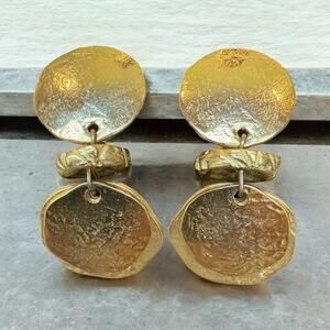 Vintage 1980’s / 90’s Brushed Circle Disc Clip On Earrings Dangle